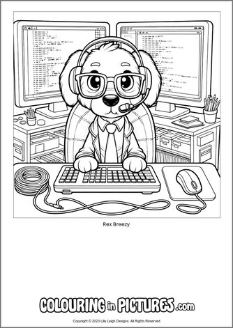 Free printable dog colouring in picture of Rex Breezy