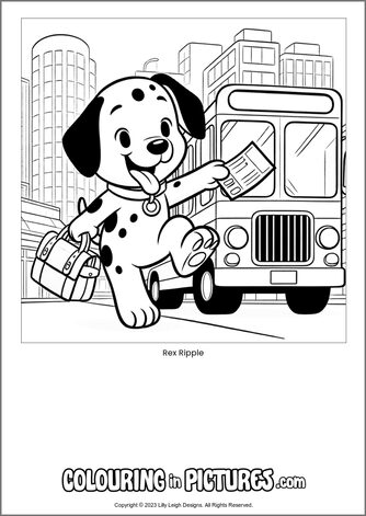 Free printable dog colouring in picture of Rex Ripple