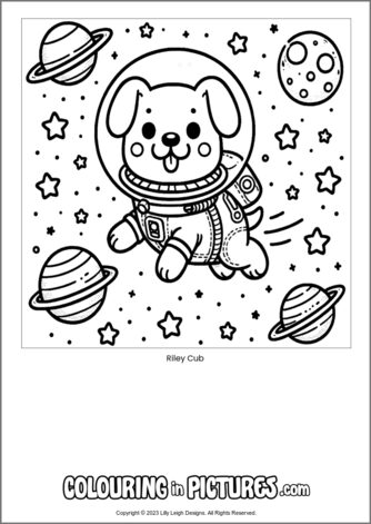 Free printable dog colouring in picture of Riley Cub