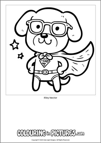 Free printable dog colouring in picture of Riley Nectar