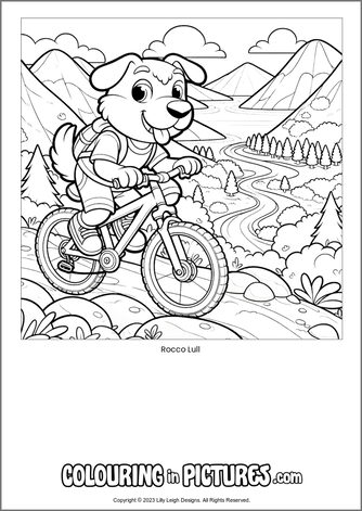 Free printable dog colouring in picture of Rocco Lull