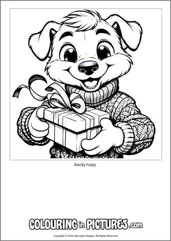 Free printable dog colouring in picture of Rocky Fuzzy
