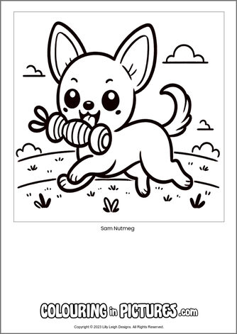 Free printable dog colouring in picture of Sam Nutmeg