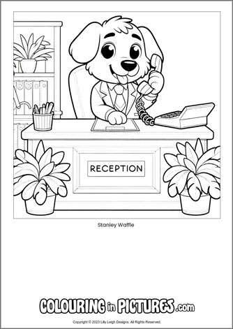 Free printable dog colouring in picture of Stanley Waffle