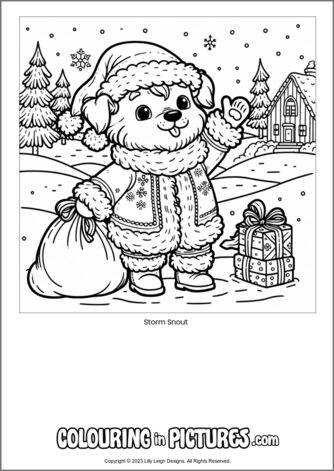 Free printable dog colouring in picture of Storm Snout