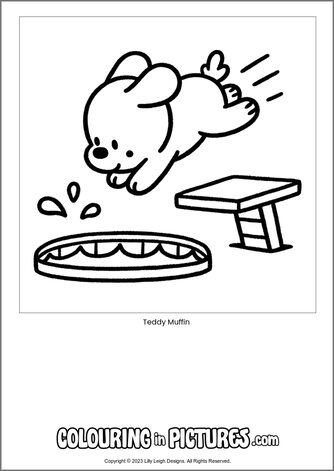 Free printable dog colouring in picture of Teddy Muffin