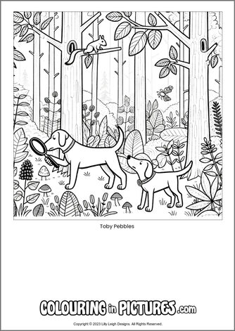 Free printable dog colouring in picture of Toby Pebbles