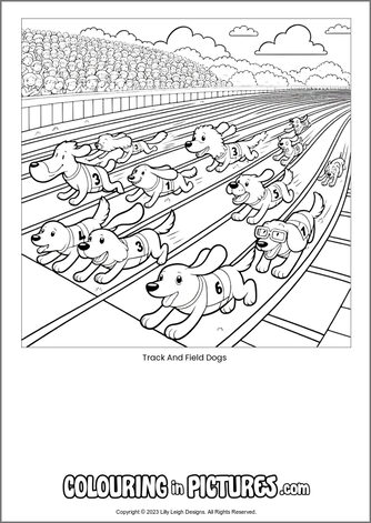 Free printable dog colouring in picture of Track And Field Dogs