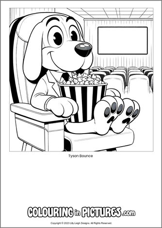 Free printable dog colouring in picture of Tyson Bounce
