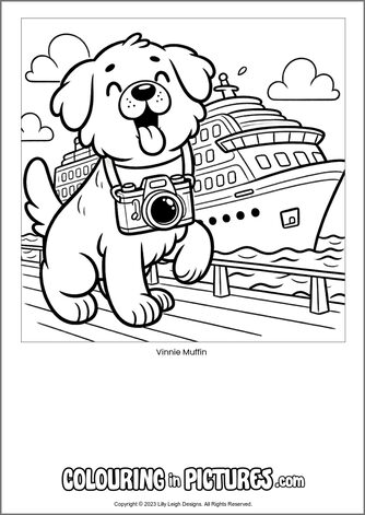 Free printable dog colouring in picture of Vinnie Muffin
