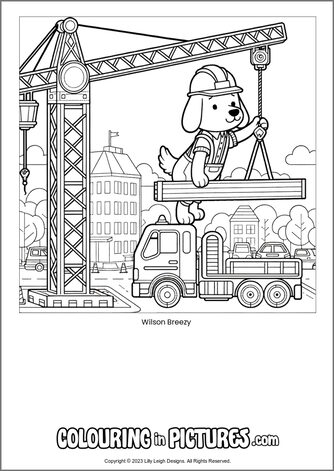 Free printable dog colouring in picture of Wilson Breezy