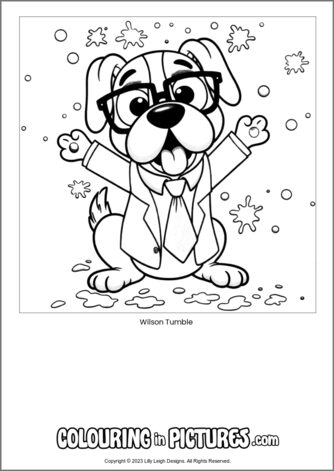 Free printable dog colouring in picture of Wilson Tumble
