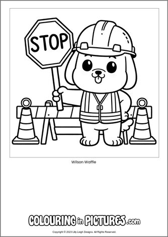 Free printable dog colouring in picture of Wilson Waffle