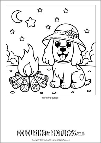 Free printable dog colouring in picture of Winnie Bounce