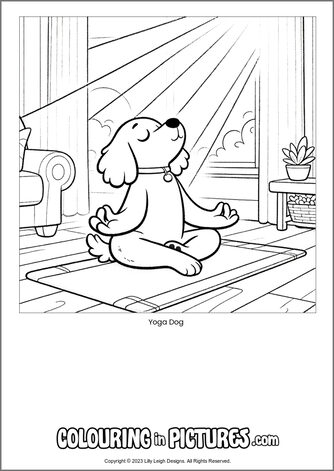 Free printable dog colouring in picture of Yoga Dog