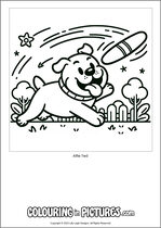 Free printable dog themed colouring page of a dog. Colour in Alfie Ted.