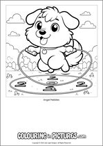 Free printable dog themed colouring page of a dog. Colour in Angel Pebbles.