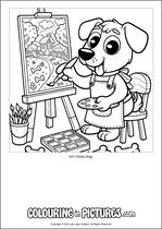 Free printable dog themed colouring page of a dog. Colour in Art Class Dog.