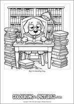Free printable dog colouring page. Colour in Big On Reading Dog.