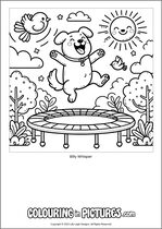Free printable dog themed colouring page of a dog. Colour in Billy Whisper.