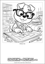 Free printable dog themed colouring page of a dog. Colour in Breezy Cub.
