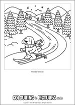 Free printable dog themed colouring page of a dog. Colour in Chester Cocoa.