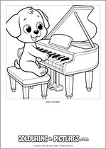 Free printable dog themed colouring page of a dog. Colour in Elsa Twinkle.
