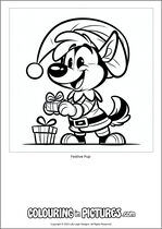 Free printable dog themed colouring page of a dog. Colour in Festive Pup.