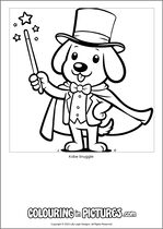 Free printable dog themed colouring page of a dog. Colour in Kobe Snuggle.
