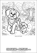 Free printable dog themed colouring page of a dog. Colour in Mazy and Charlie.