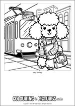Free printable dog themed colouring page of a dog. Colour in Meg Snowy.