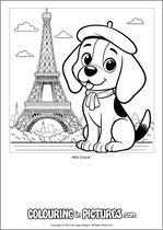 Free printable dog themed colouring page of a dog. Colour in Mila Snout.