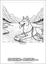 Free printable dog themed colouring page of a dog. Colour in Milly Sparkle.