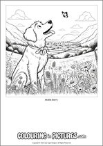 Free printable dog themed colouring page of a dog. Colour in Mollie Berry.