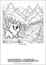 Free printable dog themed colouring page of a dog. Colour in Shadow Toffee.