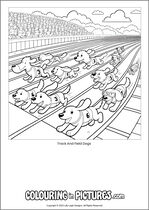Free printable dog colouring page. Colour in Track And Field Dogs.