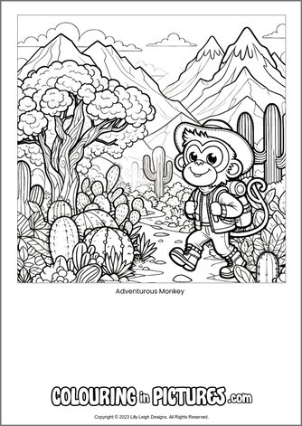 Free printable monkey colouring in picture of Adventurous Monkey