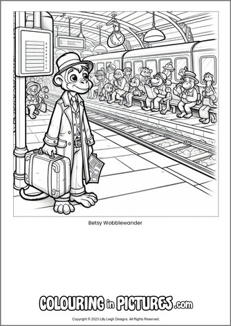 Free printable monkey colouring in picture of Betsy Wobblewander