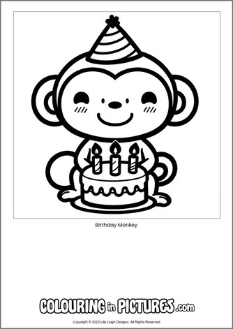Free printable monkey colouring in picture of Birthday Monkey