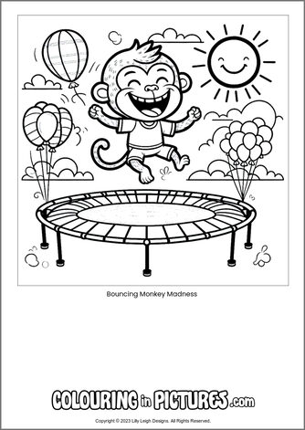Free printable monkey colouring in picture of Bouncing Monkey Madness