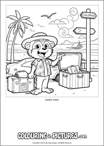 Free printable monkey colouring in picture of Cedric Palm