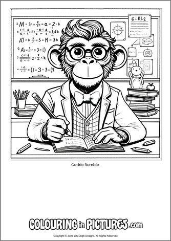 Free printable monkey colouring in picture of Cedric Rumble