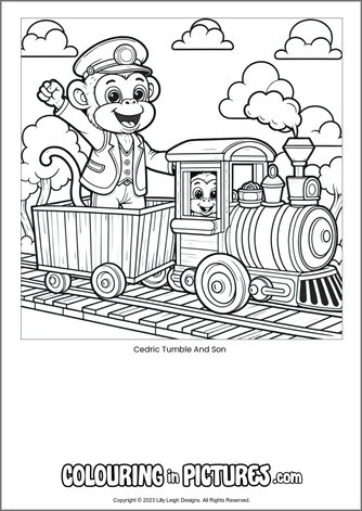 Free printable monkey colouring in picture of Cedric Tumble And Son