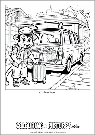 Free printable monkey colouring in picture of Charlie Whisper