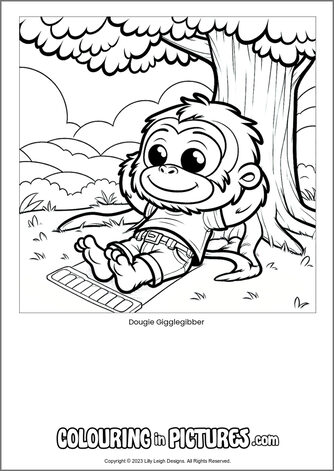 Free printable monkey colouring in picture of Dougie Gigglegibber