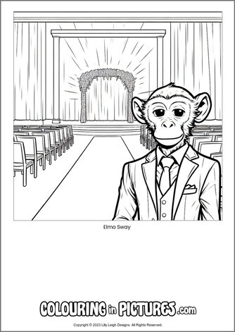 Free printable monkey colouring in picture of Elmo Sway