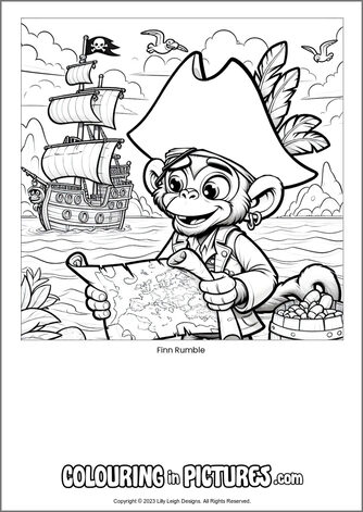 Free printable monkey colouring in picture of Finn Rumble