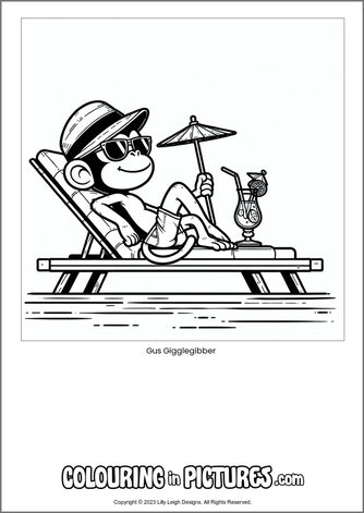 Free printable monkey colouring in picture of Gus Gigglegibber