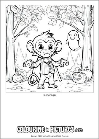 Free printable monkey colouring in picture of Henry Zinger