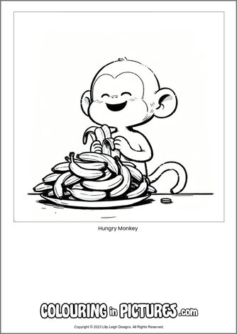 Free printable monkey colouring in picture of Hungry Monkey